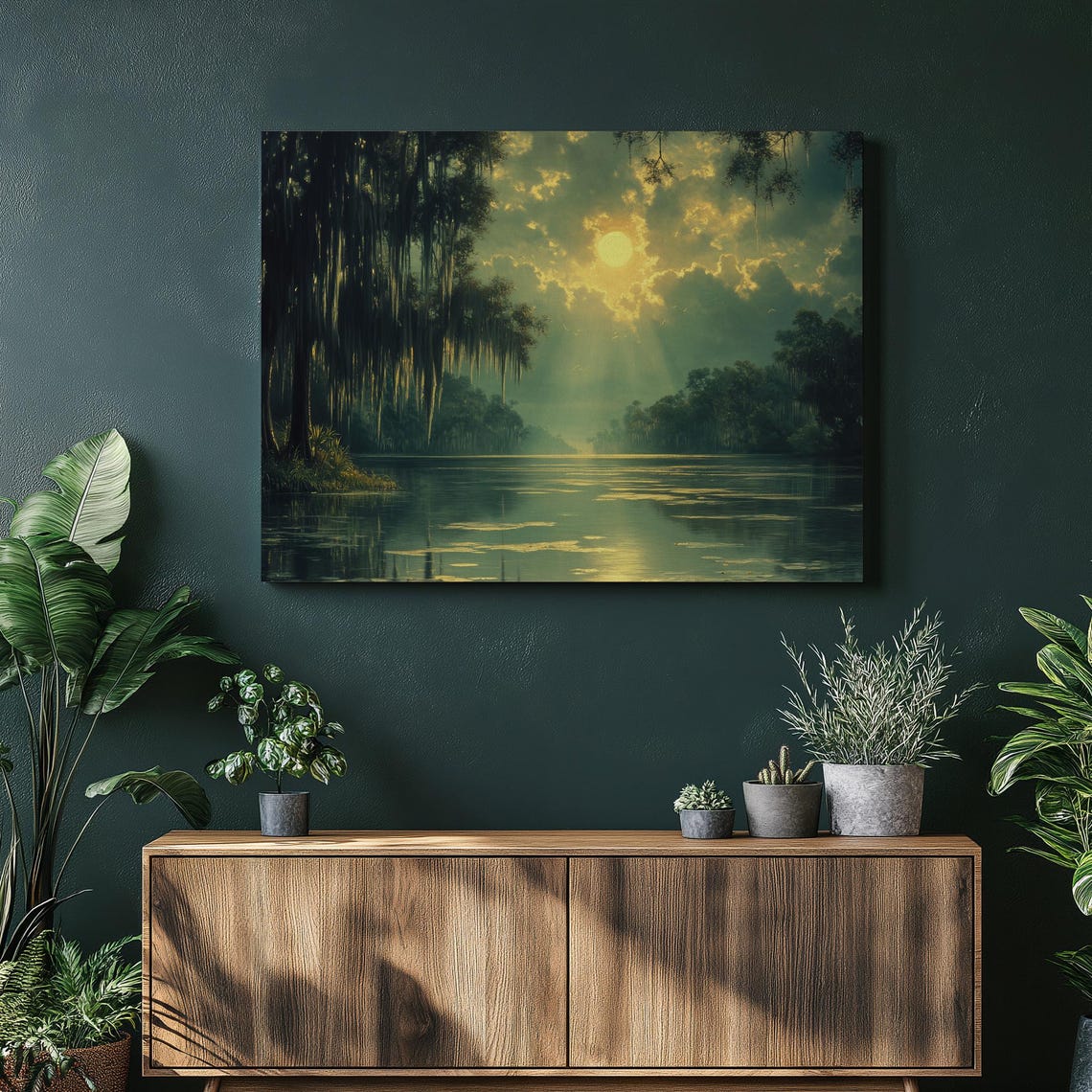Louisiana Bayou at Sunset With Spanish Moss Cypress River Wall Art