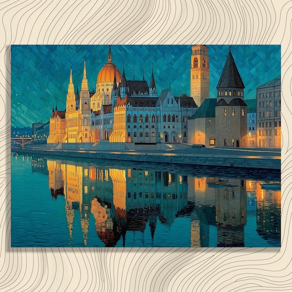 Hungarian Parliament Budapest Danube River Dusk Mosaic Poster
