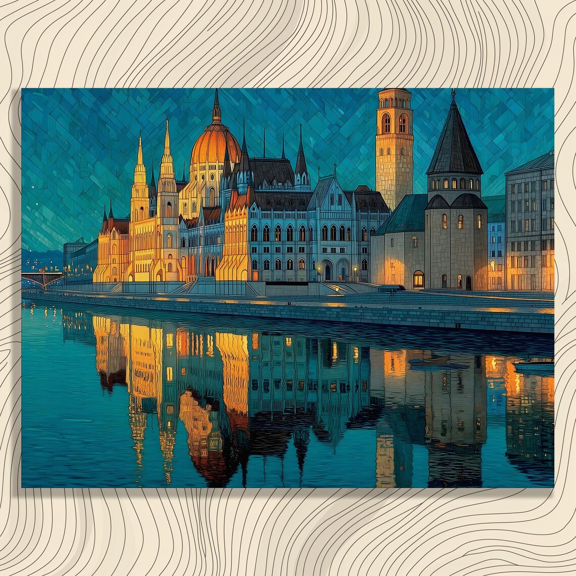 Hungarian Parliament Budapest Danube River Dusk Mosaic Poster
