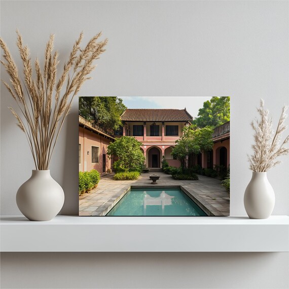 Pink Courtyard Villa With Pool Colonial Architecture Photo Poster