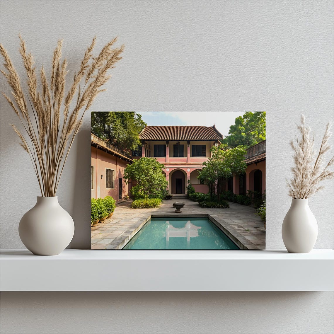 Pink Courtyard Villa With Pool Colonial Architecture Photo Poster