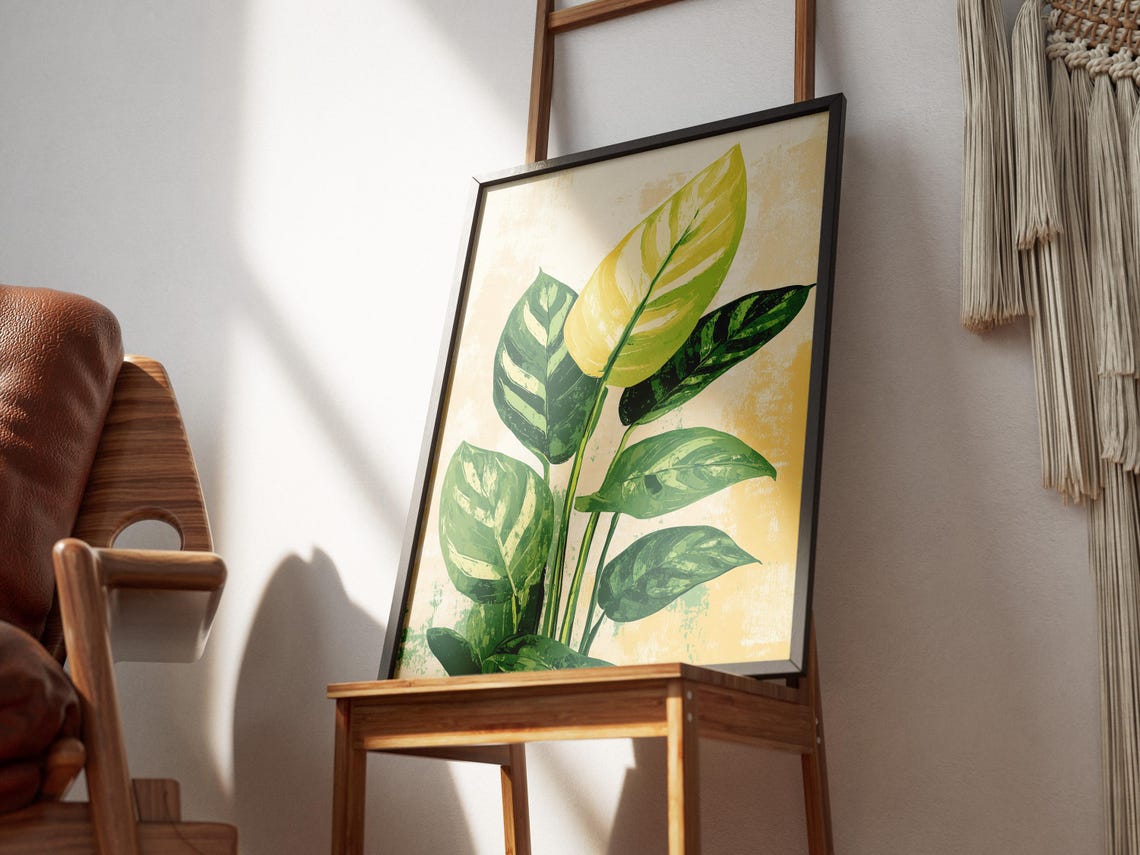 Pothos Leaves Warm Minimal Botanical Houseplant Art Decor Print - Image 3