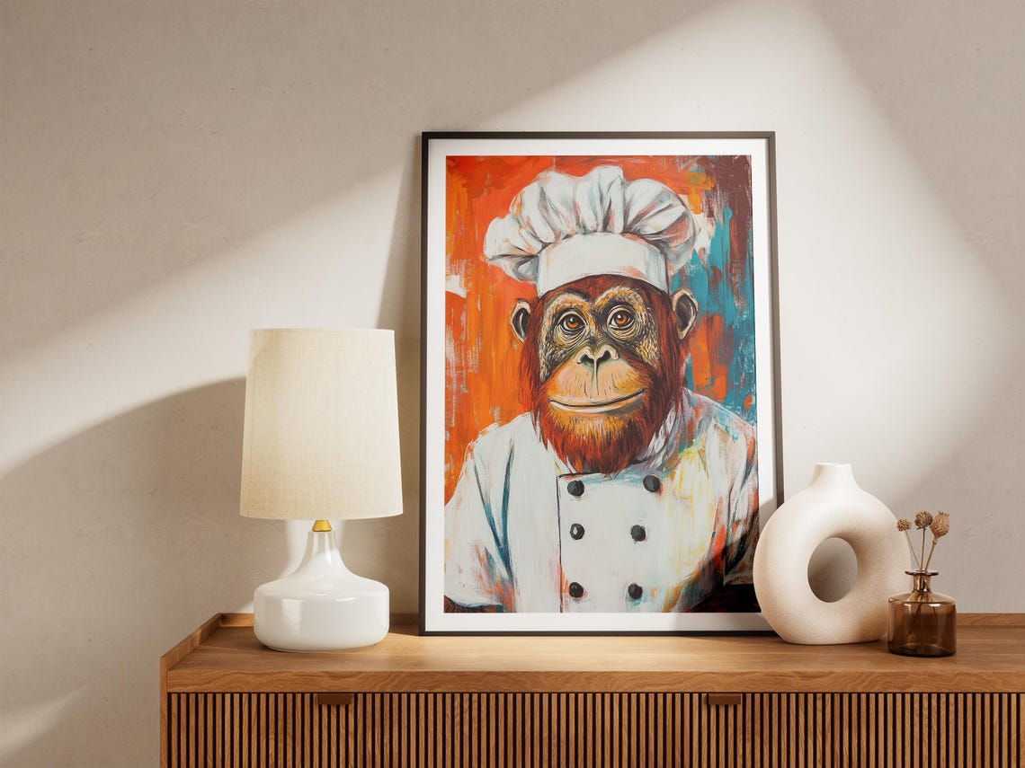 Chef Orangutan Funny Kitchen Animal Art Print - Image 4