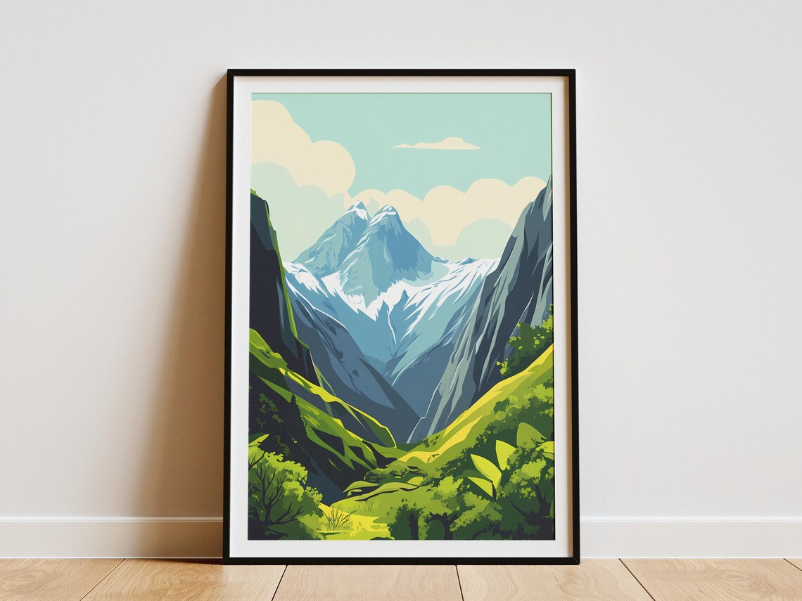 Huascaran National Park Twin Snow Peaks Sunny Green Valley Poster