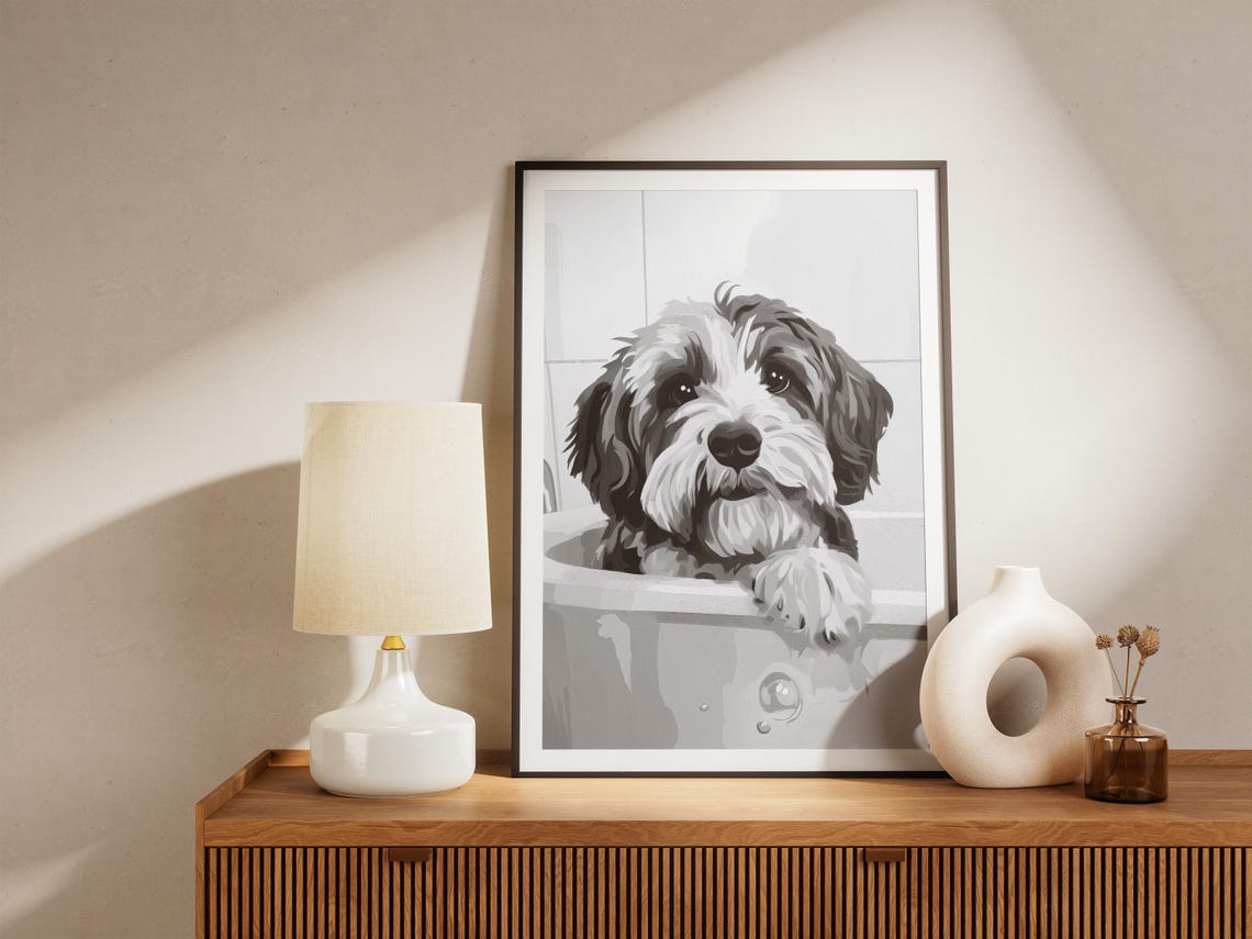 Havanese Dog Art Print, Minimalist Bath Time Poster - Image 4