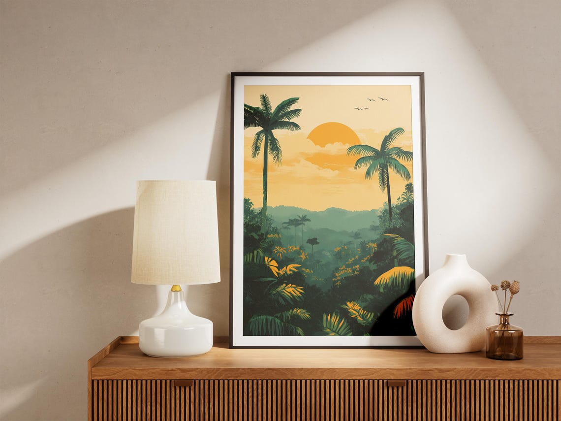 Tropical Jungle Sunset Poster Palm Trees Wall Decor Travel Gift Decor - Image 4