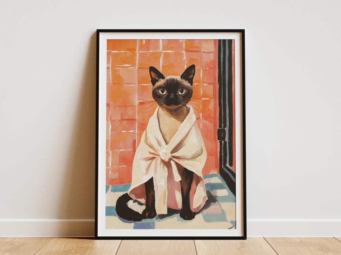 Tonkinese Cat Bathrobe Funny Bathroom Art Print