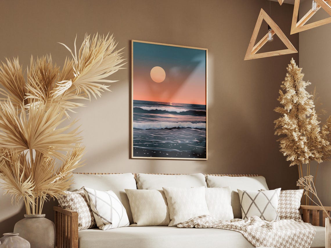 Moonlit Ocean Waves Under A Big Moon Nighttime Seascape Poster - Image 3