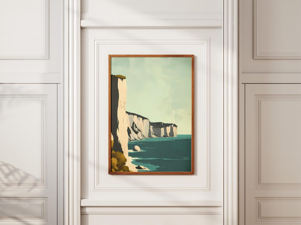 Danish Coastline Tall White Chalk Cliffs Over the Teal Sea Poster - Image 2