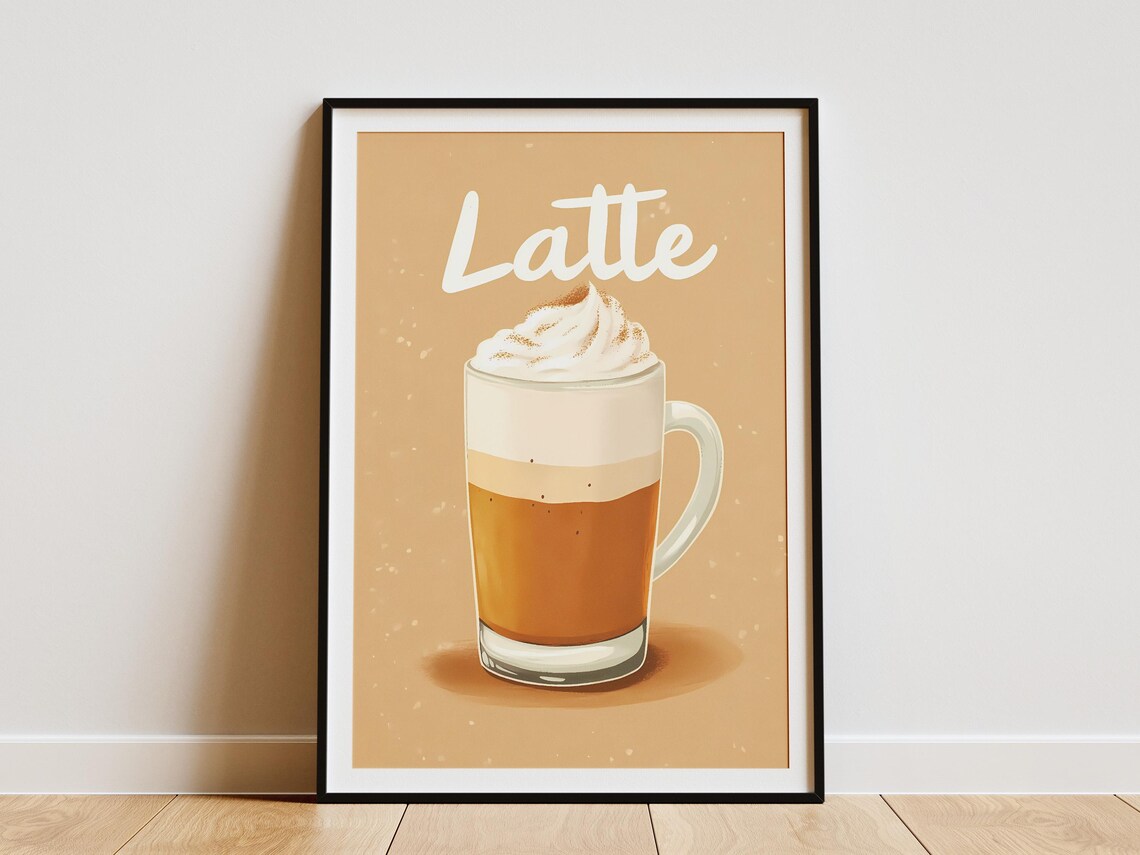 Classic Latte Coffee Tall Glass Cup Creamy Cafe Illustration Poster