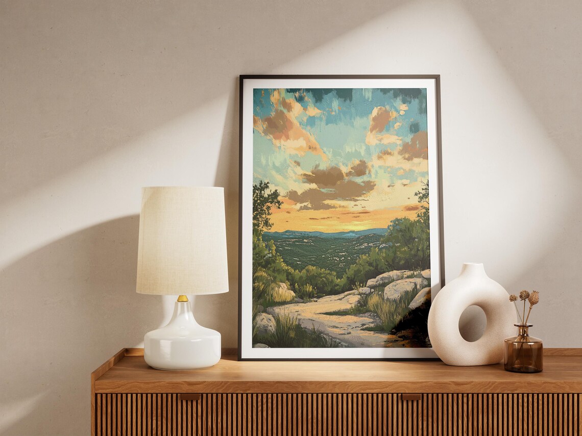 Texas Hill Country Sunset Rocky Trail Golden Sky Vintage Style Poster - Image 4