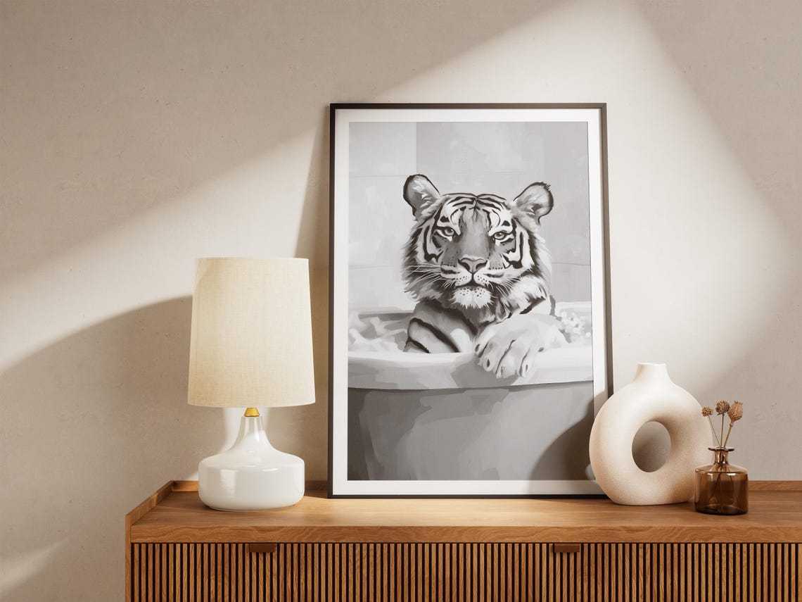 Tiger In Bathtub Poster Animal Wall Art Print Bathroom Decor Funny Contemporary Playful Lover Gift - Image 4