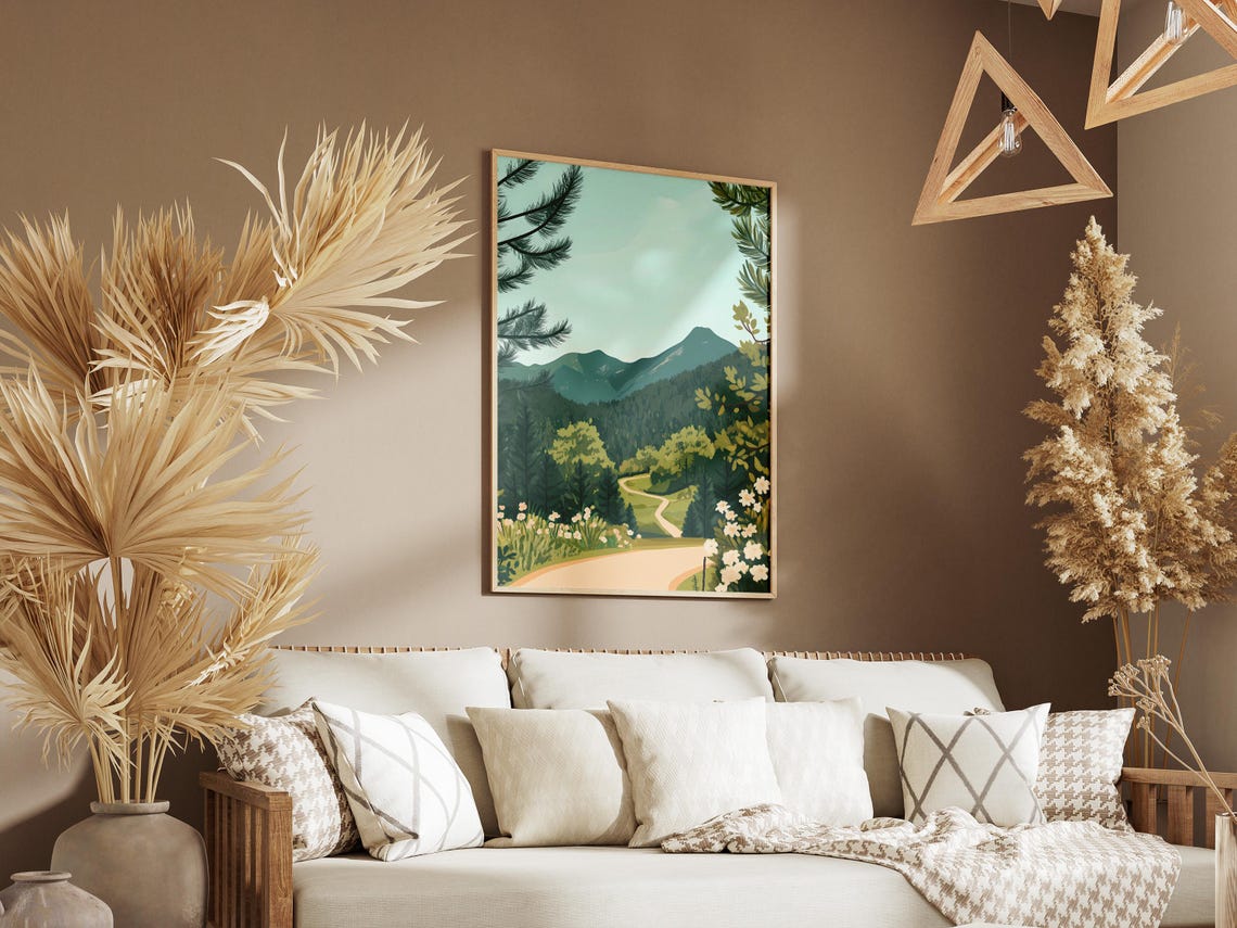 Winding Forest Road Valley Wildflowers Daytime Landscape Poster - Image 3