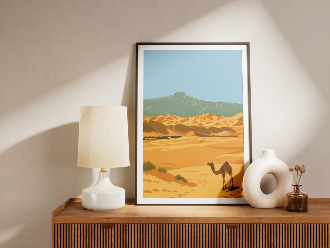 Turkmenistan Desert Camel Dunes Minimalist Travel Art Poster - Image 2