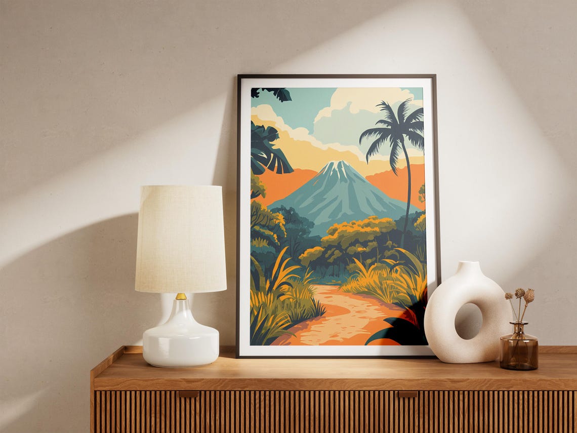 Rwanda Volcanoes National Park Snowy Volcano Jungle Art Poster - Image 4