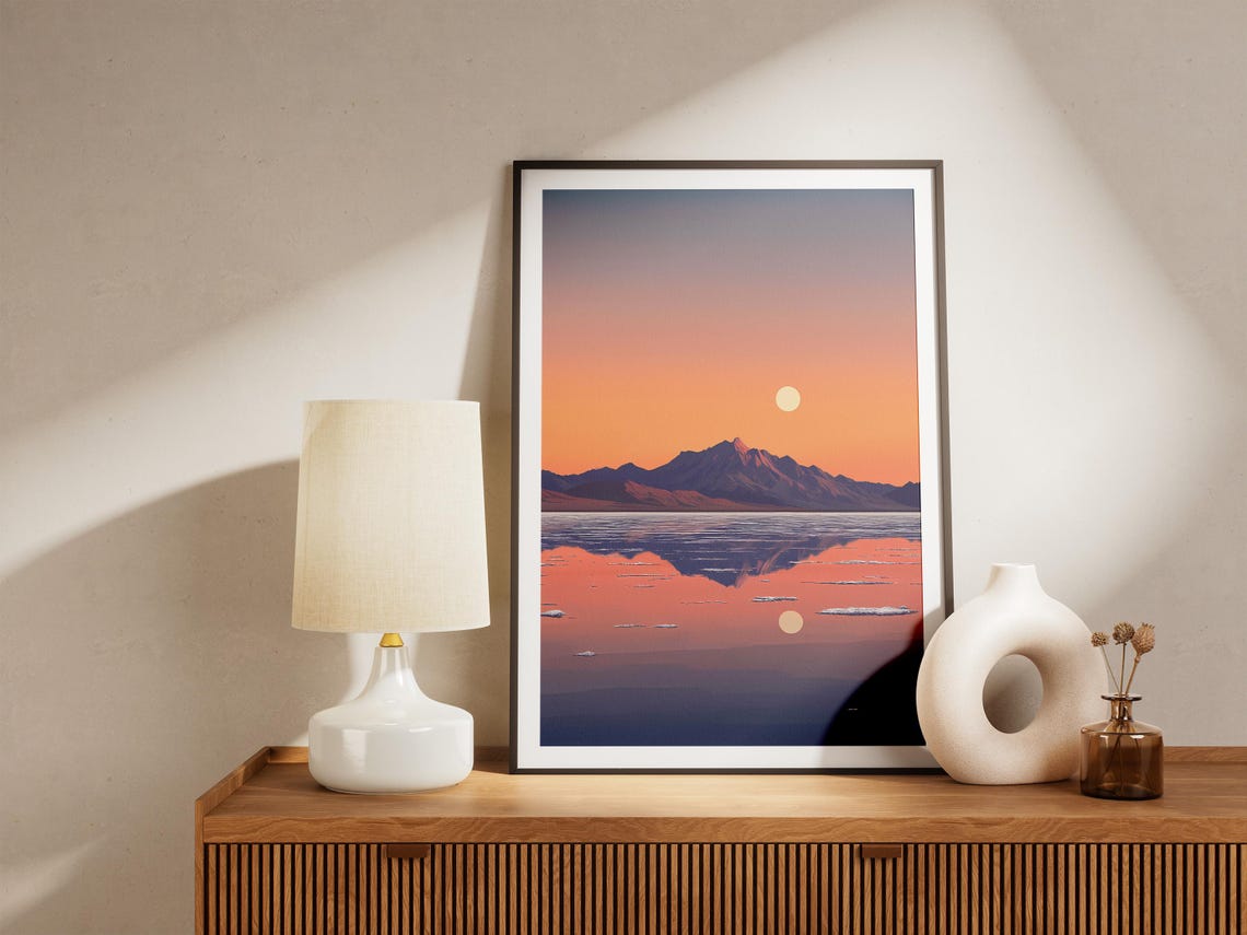 Salt Flat Sunset with Mirror Reflection of Mountains Poster Scenic - Image 5