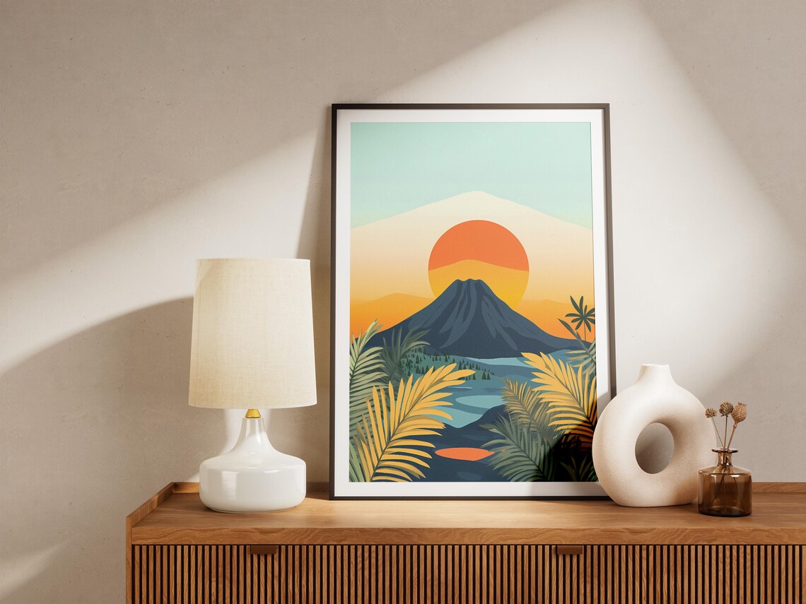 Jeju Island Volcano Crater Golden Sunset Palm Grove Korea Poster - Image 5