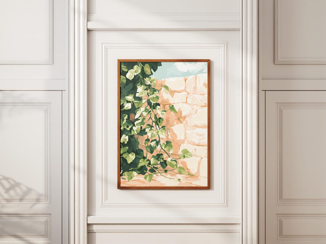 Climbing Ivy on a Terracotta Stone Wall Botanical Nature Poster - Image 2