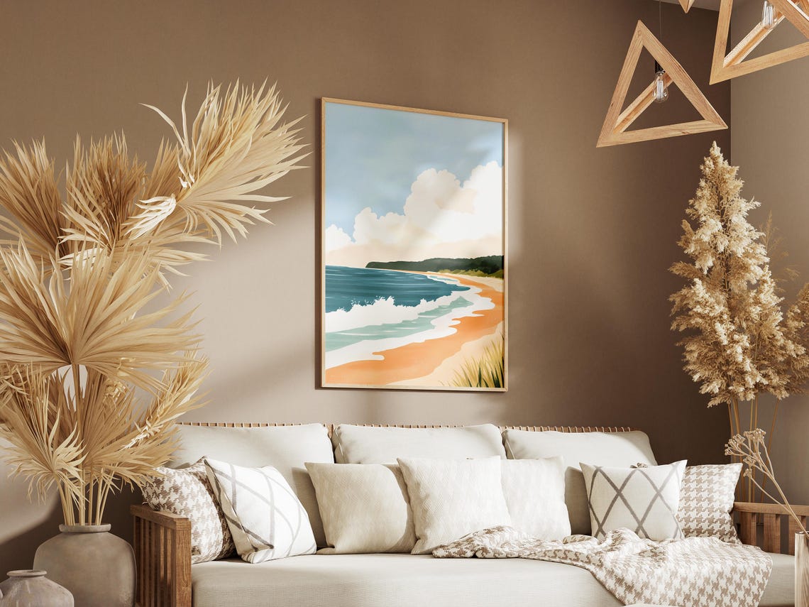 Ocean Beach With Breaking Waves Under Cloudy Sky Scene Poster - Image 3