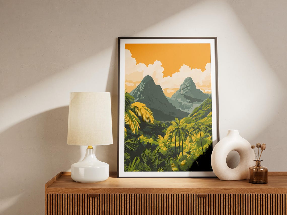Twin Peaks Palm Trees Golden Sky Lush Tropical Jungle Poster - Image 5