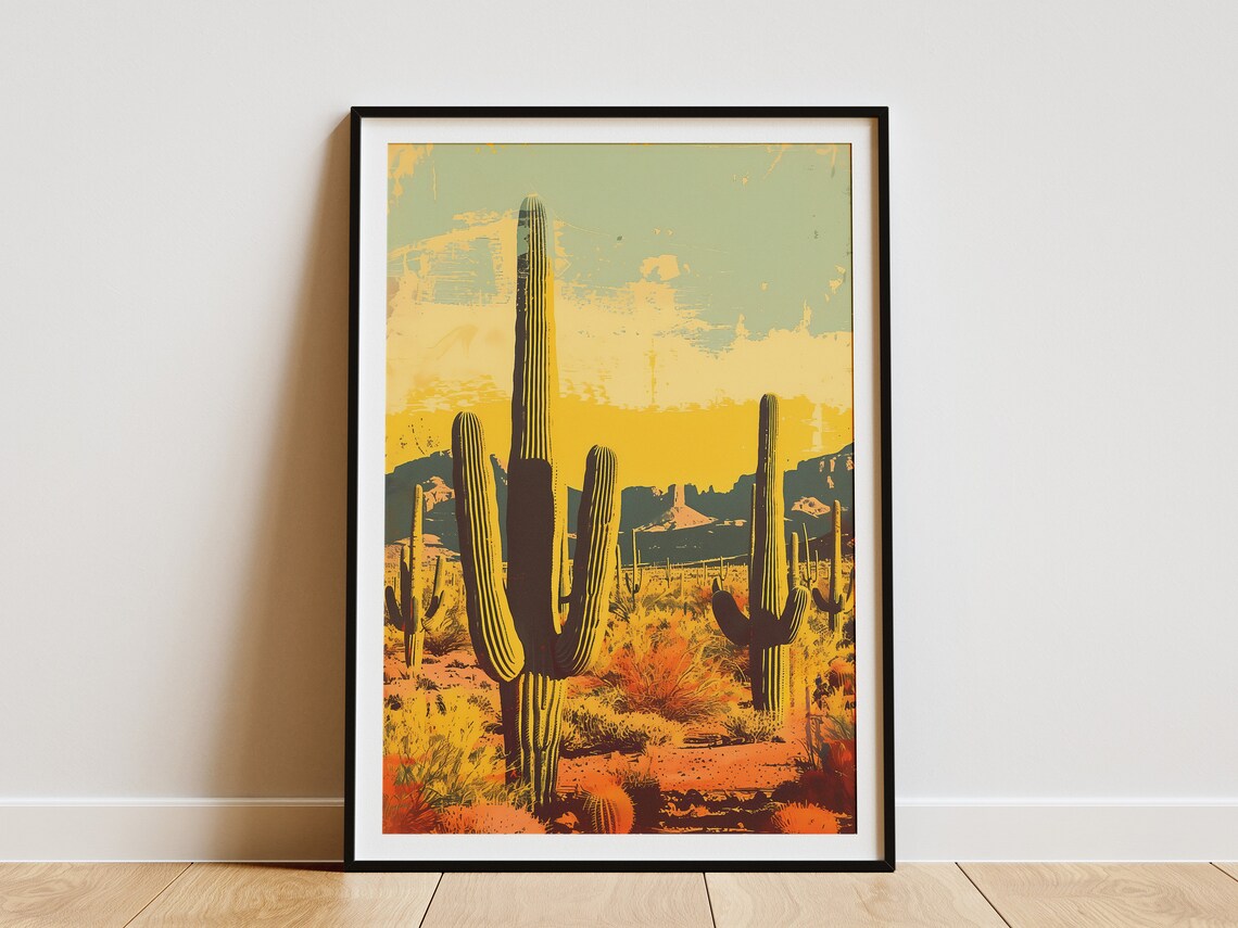 Saguaro National Park Giant Cactus Desert Sunset Vintage Travel Poster