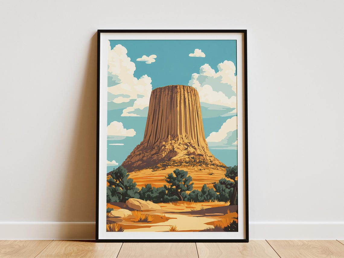 Devils Tower Wyoming National Monument Vintage Travel Poster