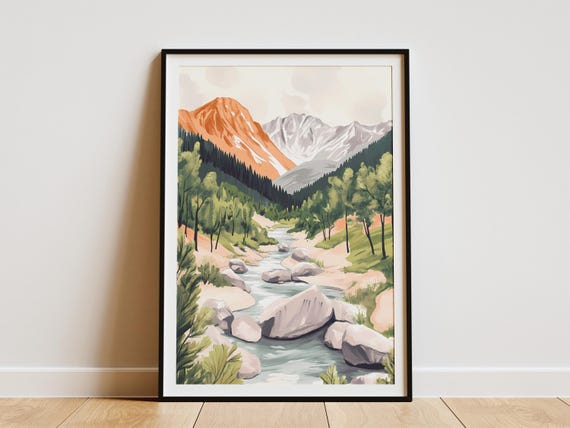 Mountain River Poster Landscape Art Print Nature Wall Decor Modern Minimalist Home Decor Serene Nature Scene Tranquil River Valley Misty
