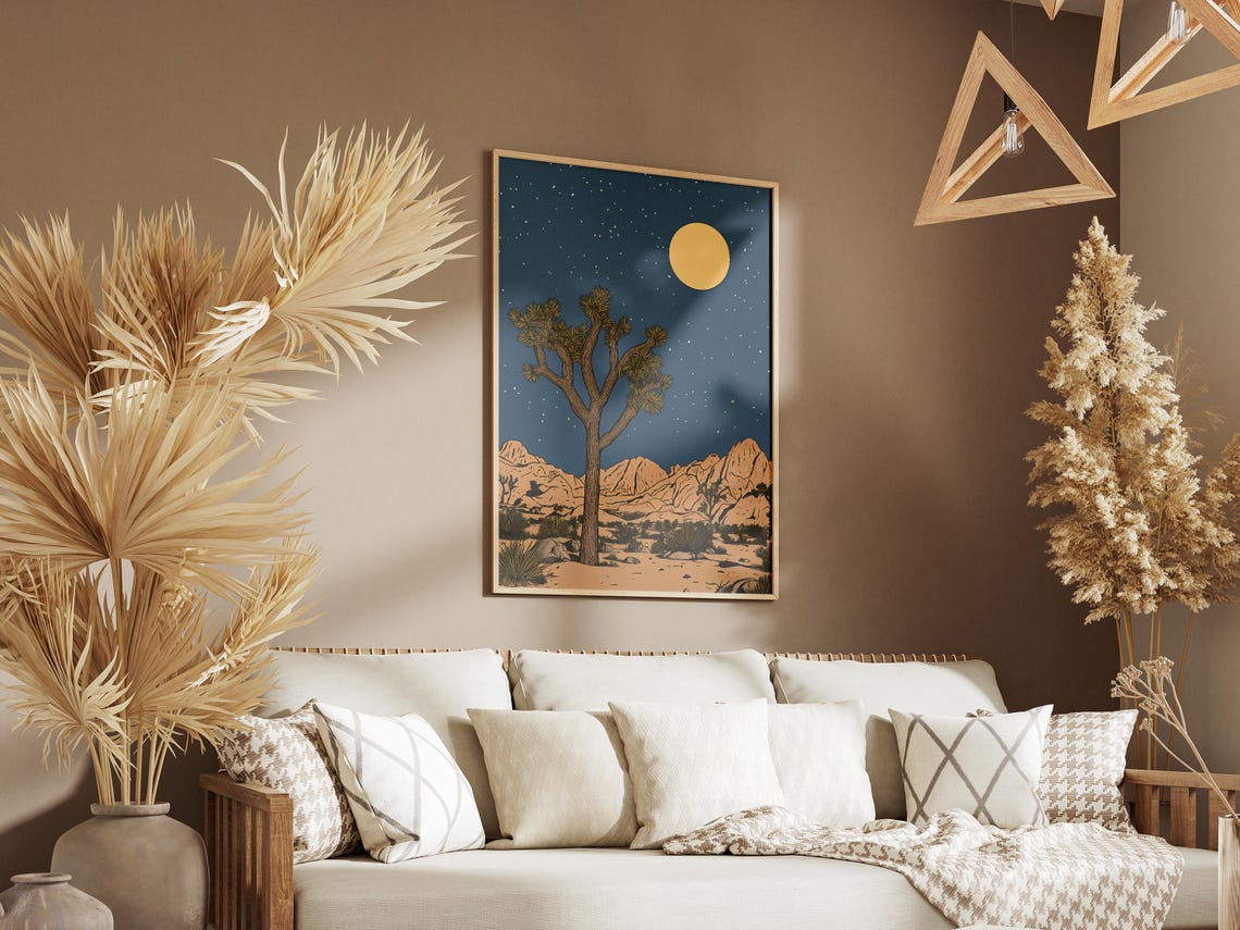 Joshua Tree National Park Moon Over Desert With Joshua Tree Poster - Image 3