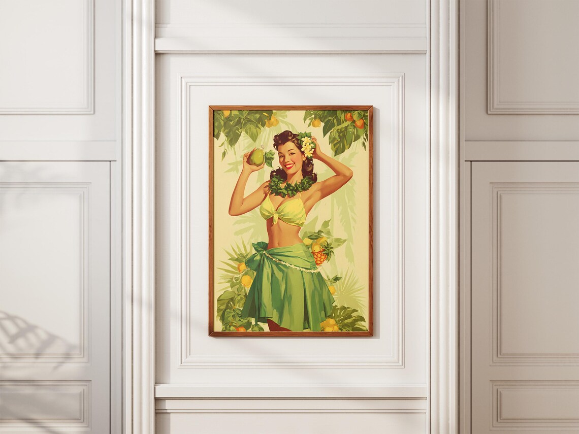Vintage Hawaiian Pinup Hula Girl With Lime Citrus Retro Art Poster - Image 2