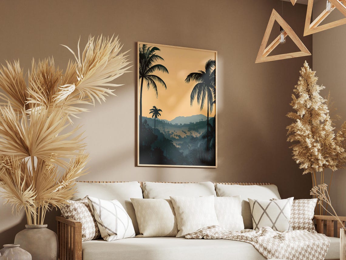Gabon National Park Palm Silhouettes Dusk Misty Valley Poster - Image 3