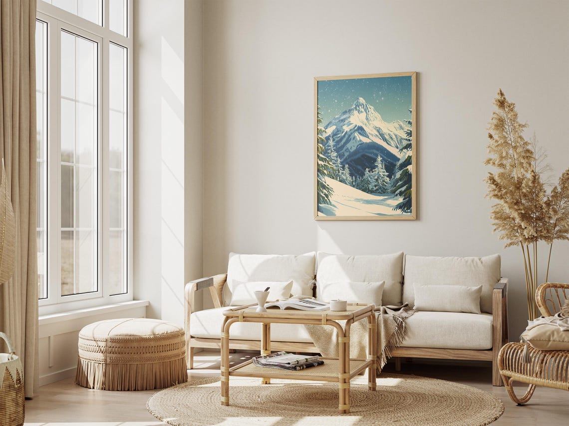 North Cascades Snowy Peak Under a Pale Starry Sky Winter Poster - Image 4