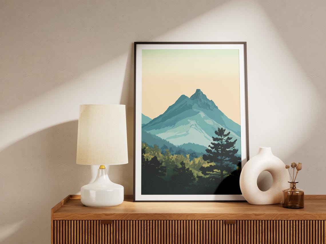Mount Kumgang Korea Teal Peak Dark Forest Minimalist Art Poster - Image 5