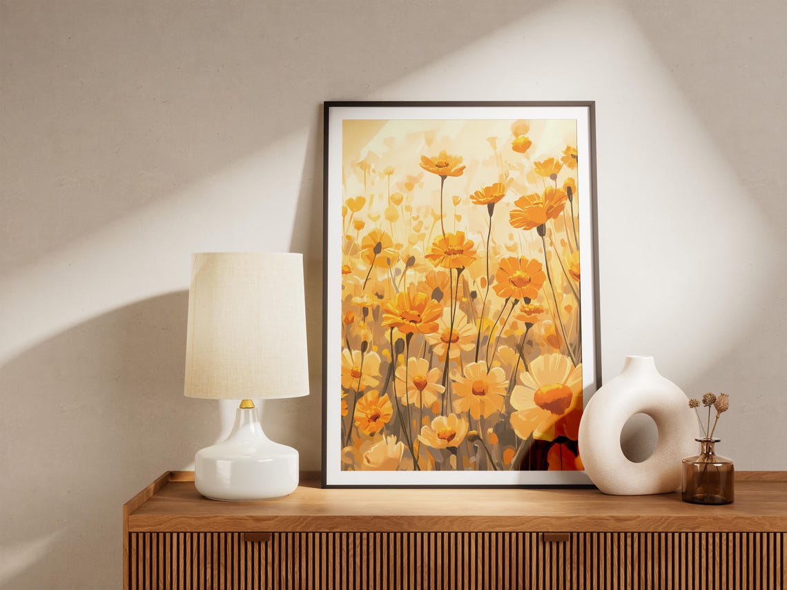 Yellow Marigold Field Backlit Golden Sun Blooms Meadow Poster - Image 5