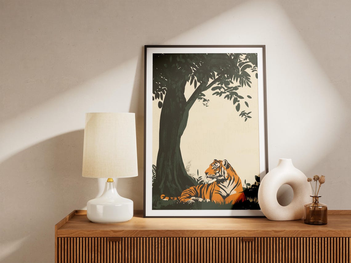 Tiger Resting Under Tree Minimalist Jungle Wildlife Nature Poster - Image 4