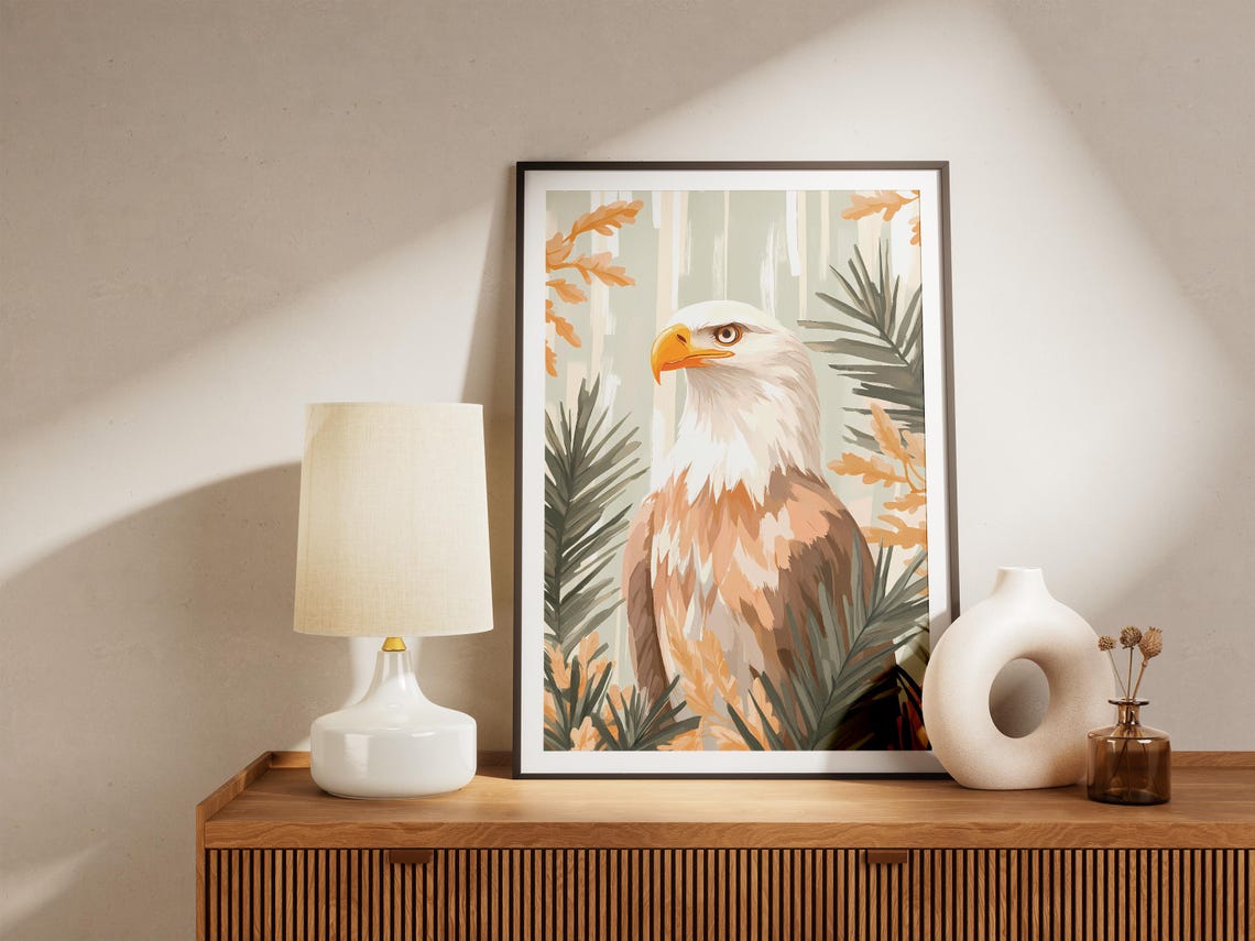 Bald Eagle Portrait with Oak and Palm Leaves Wildlife Poster - Image 5