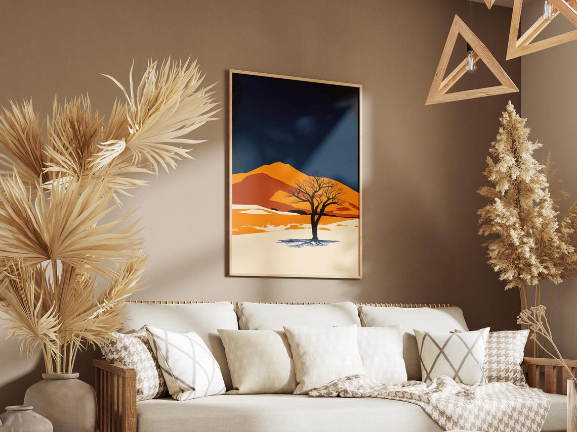 Namibian Desert Lone Tree with Orange Dunes and Blue Sky Poster - Image 3