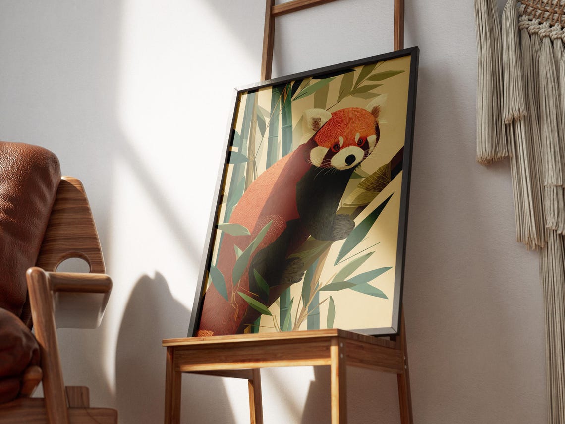 Red Panda Climbing Through Bamboo Forest Cute Wildlife Poster - Image 3