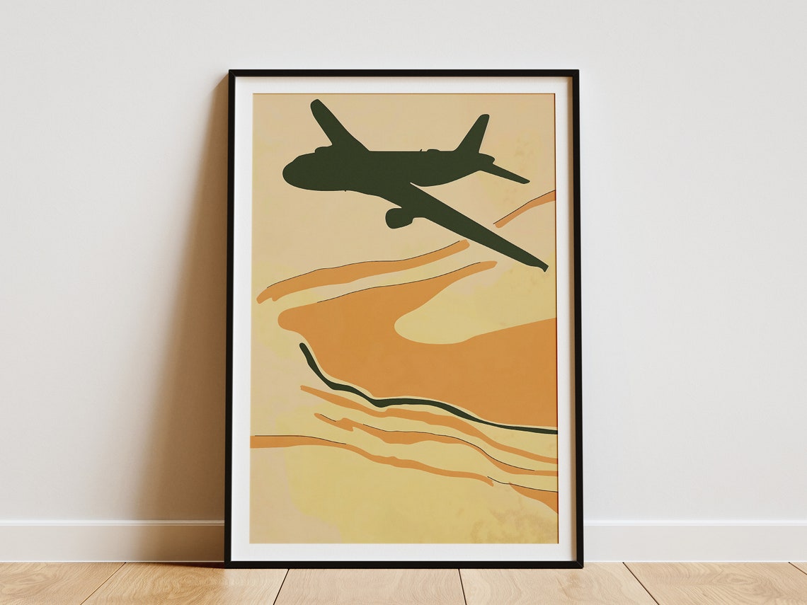 Airplane Sunset Clouds Minimalist Vintage Travel Sky Art Print