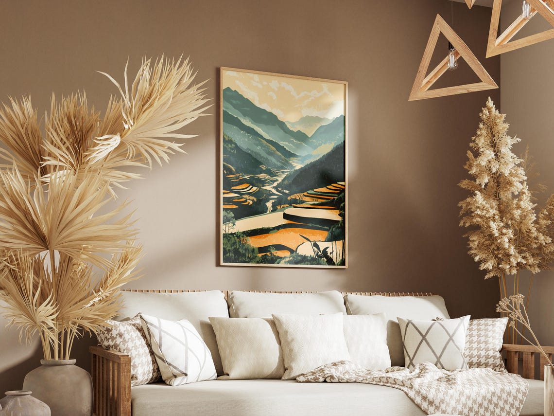 Huanglong Valley Golden Rice Terraces China Mountain Landscape Poster - Image 3