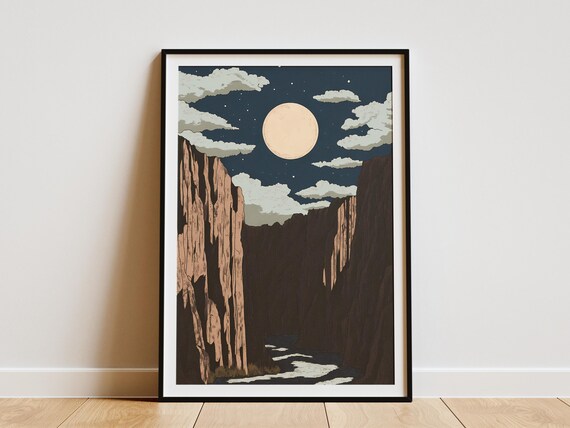 Black Canyon of the Gunnison Colorado Deep Gorge Moonlit Night Art Poster