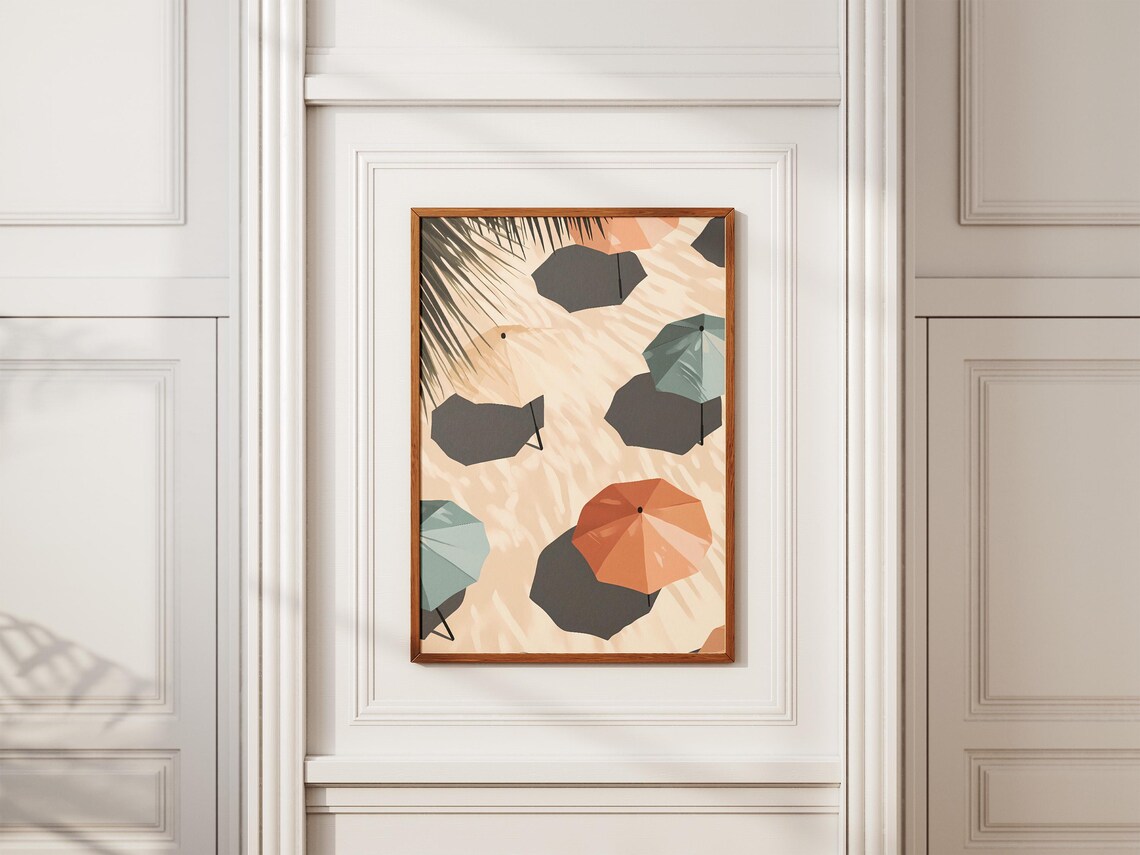 Aerial View of Beach Umbrellas and Long Shadows on Sand Poster - Image 2