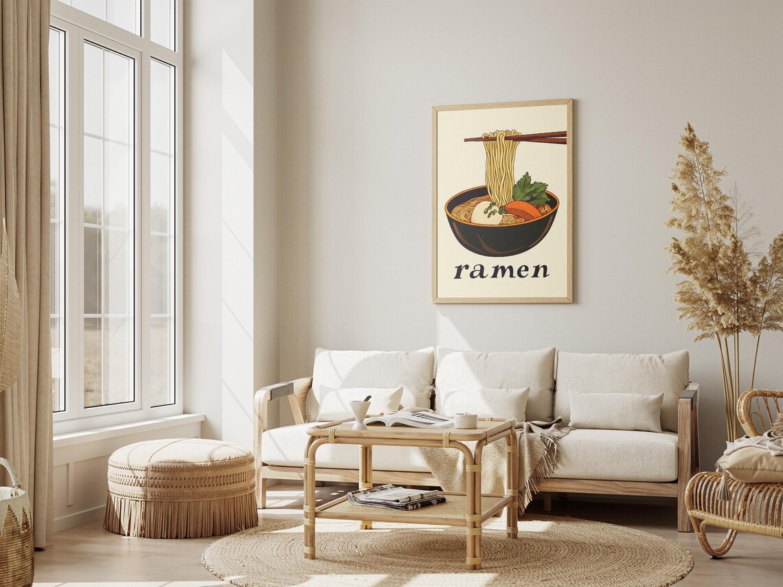 Ramen Poster Japanese Food Print Bowl Of Noodles Wall Art Asian Cuisine Illustration Flat Lay Food Illustration Kitchen Decor Instant Ramen - Image 4