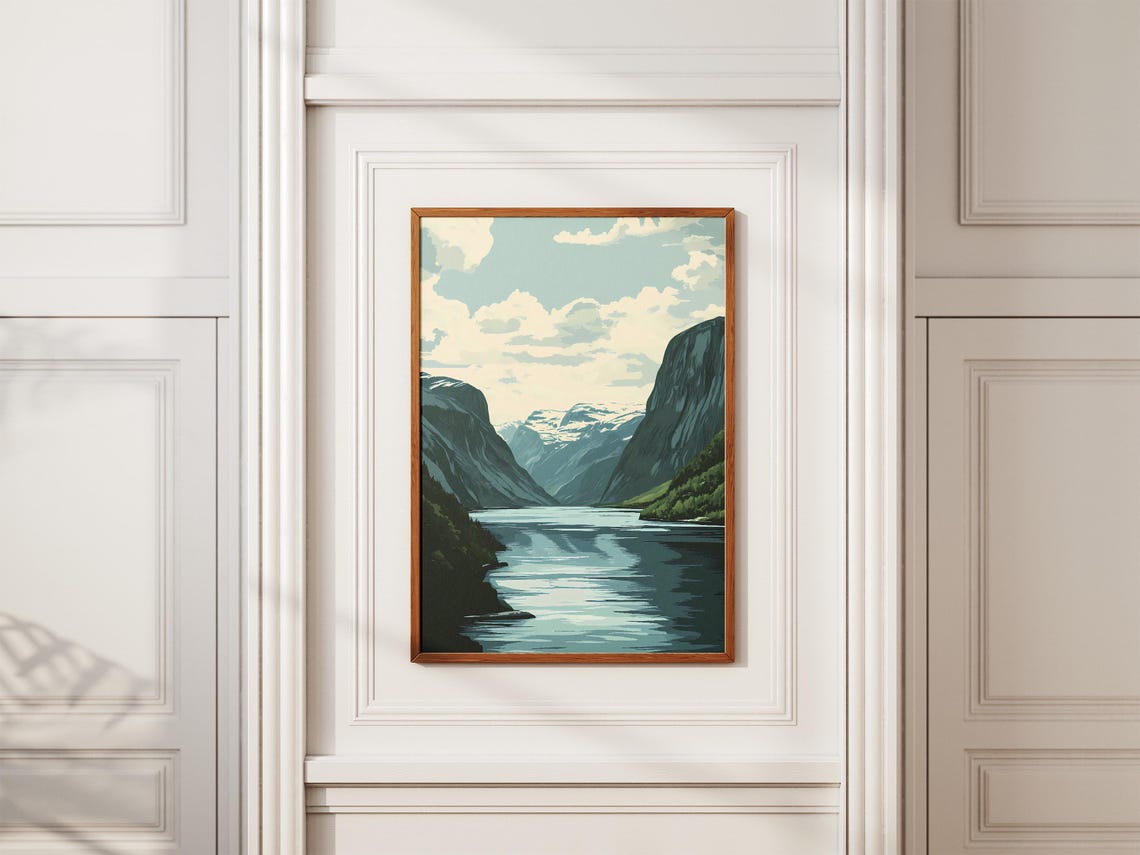 Geirangerfjord Norway Steep Dark Cliffs Calm Water Travel Poster - Image 2