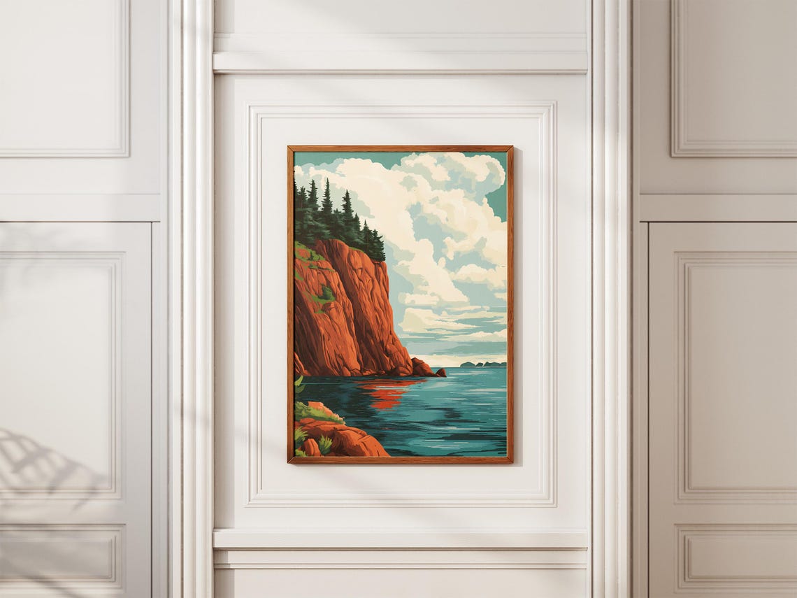Red Cliffs Falling Into The Turquoise Sea Vintage Travel Poster - Image 2