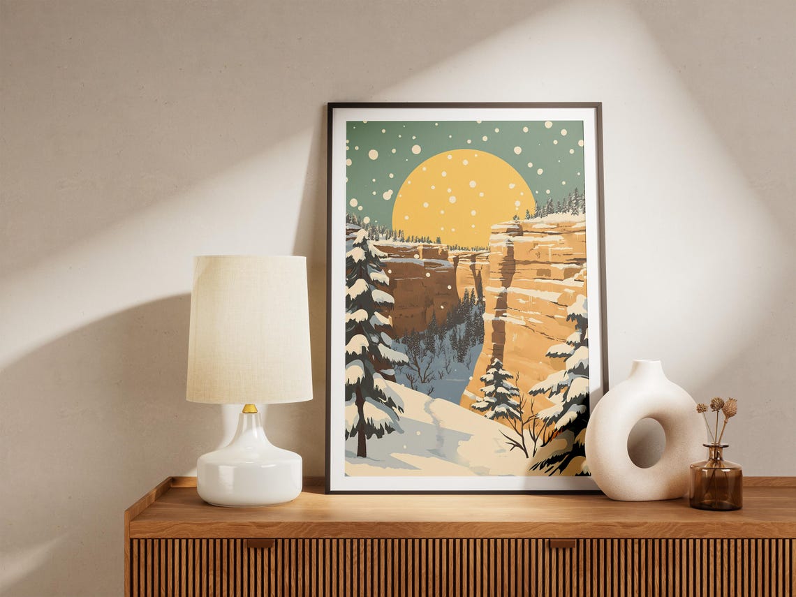 Mesa Verde Snowy Canyon Cliffs Beneath a Giant Golden Sun Poster - Image 5