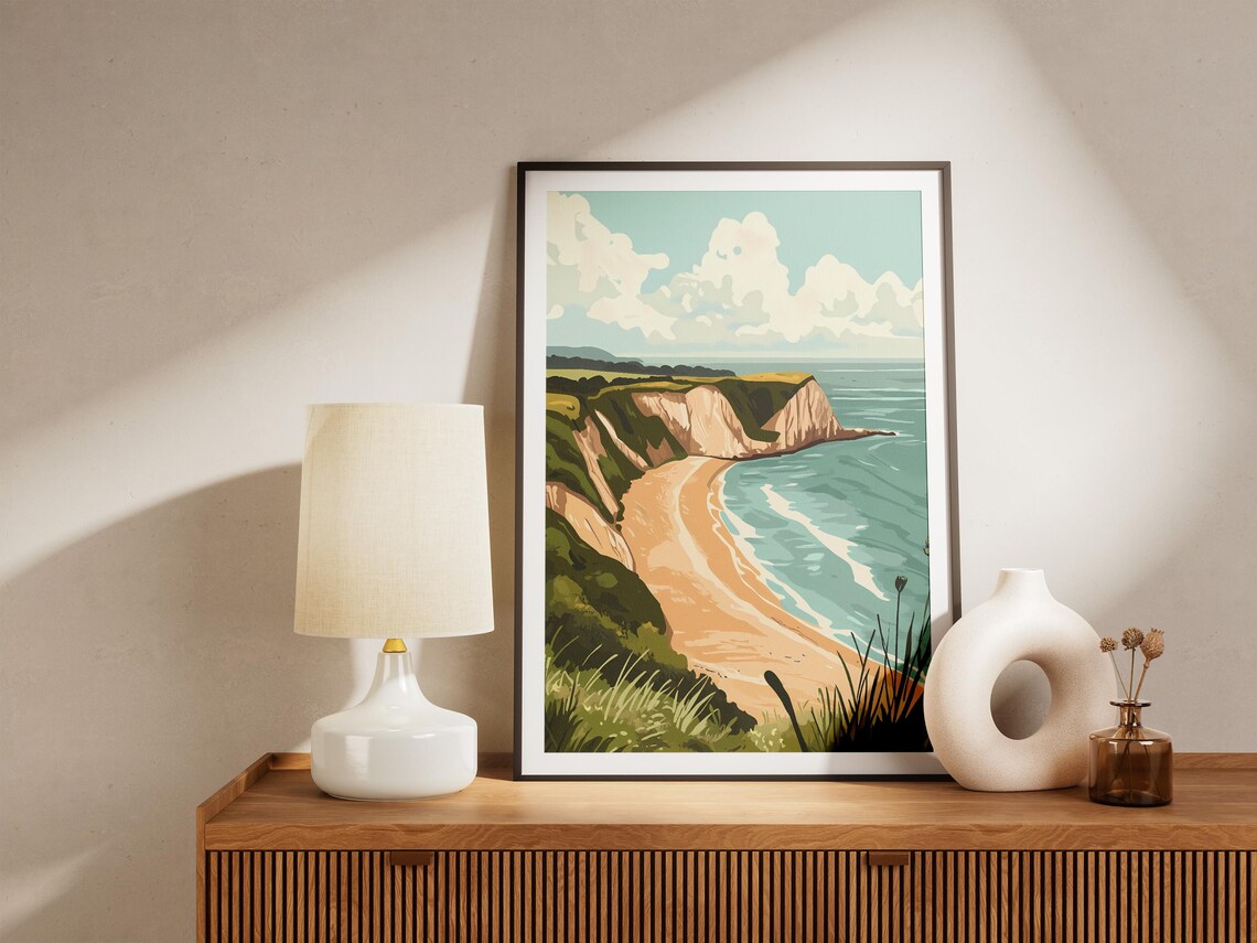 Chalk Cliffs Sandy Cove Turquoise Sea Coastal Landscape Poster - Image 5