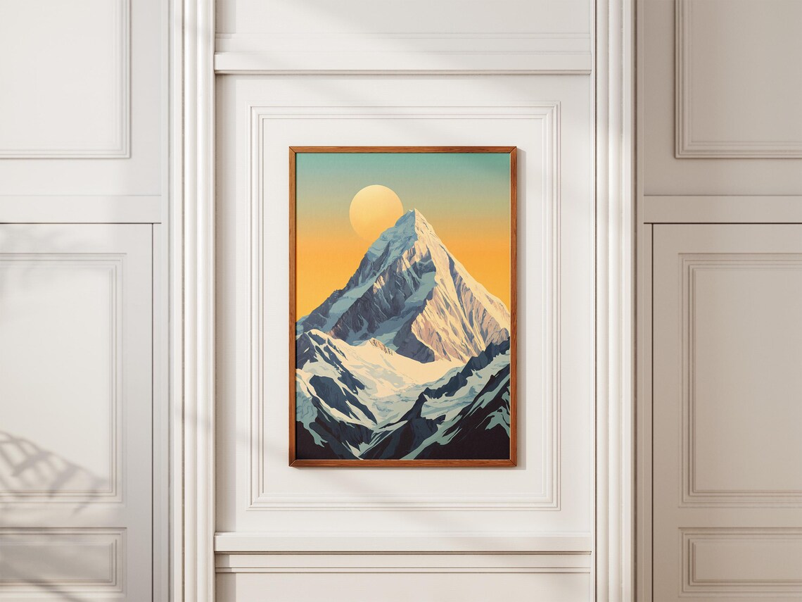 K2 Mountain Pakistan Snowy Pyramid Peak Golden Sun Art Poster - Image 2