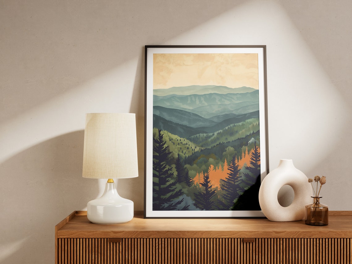 Arkansas Ozark Mountain Ridges Pine Forest Haze Sunset Poster - Image 2