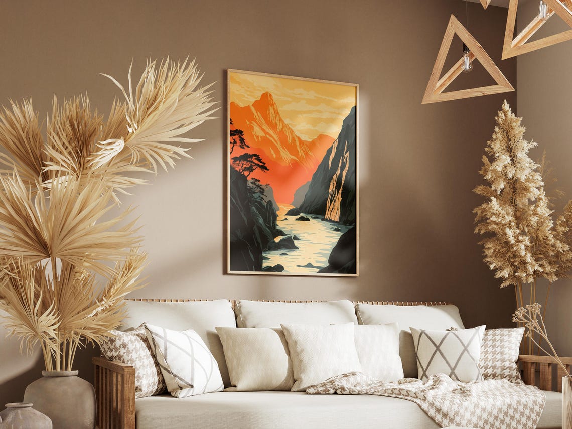 Tiger Leaping Gorge China Sunset Orange Mountain Landscape Poster - Image 3