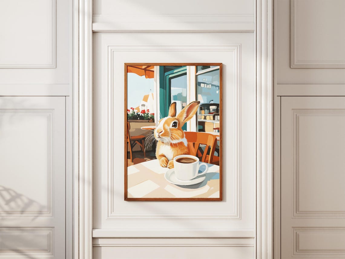 Ginger Rabbit At A Sunlit Cafe Table With Fresh Coffee Poster - Image 2